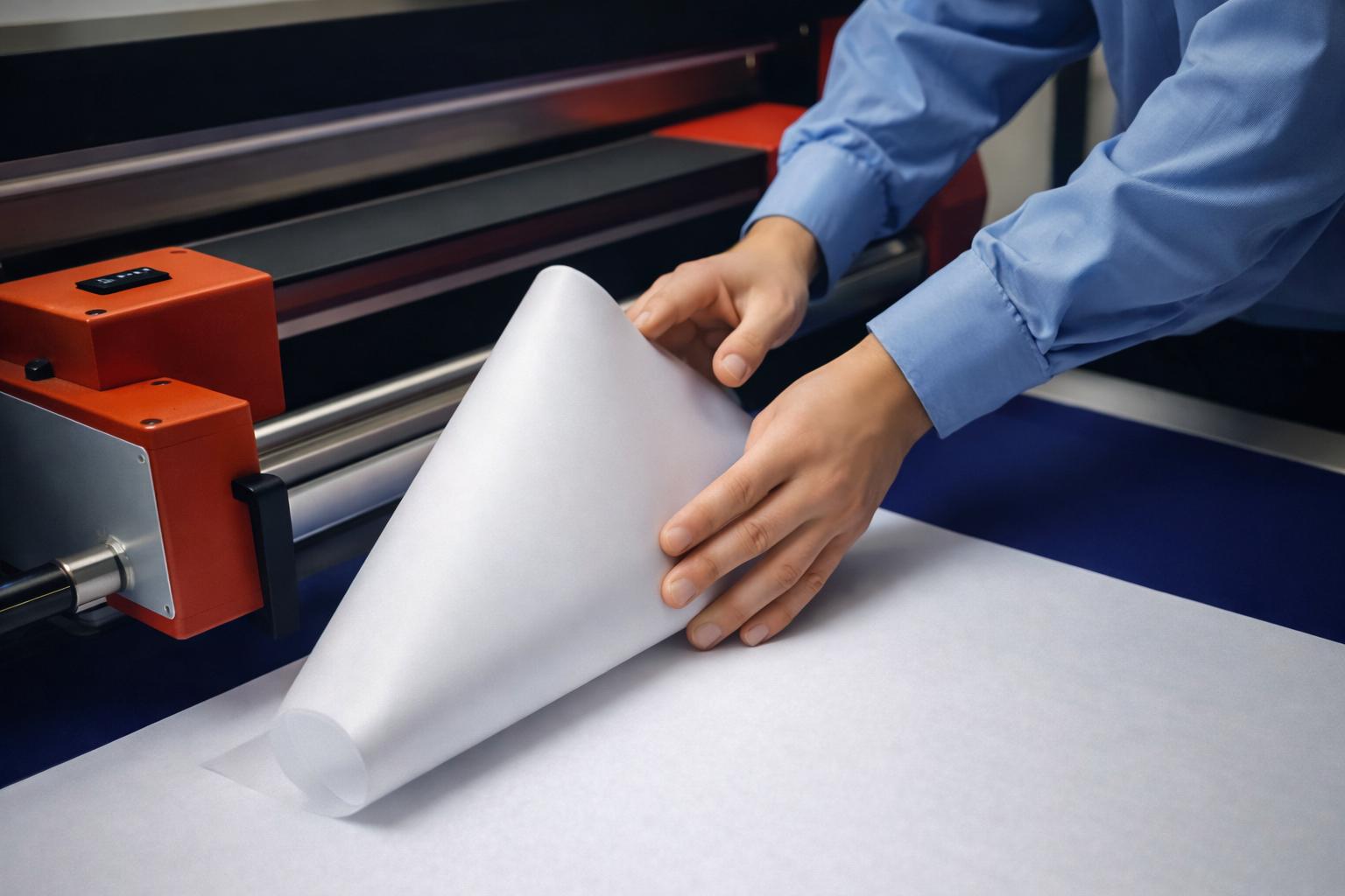 high quality heat transfer film being applied to premium textile with professional precision